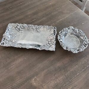 Vintage Arthur Court Grape Tray Bowl Set Cast Aluminum Vineyard Serveware